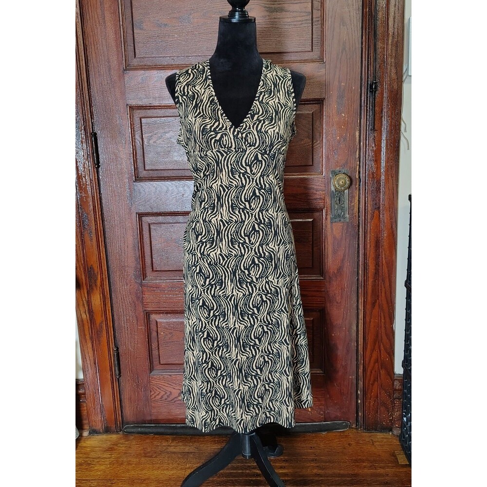 Y2K Mon Wife Zebra Print Midi V Neck Dress Sz L/T756
